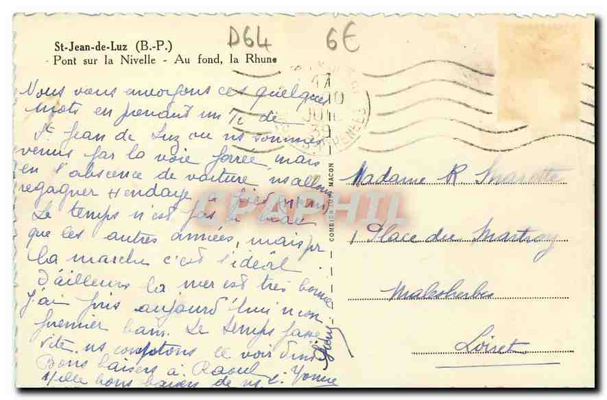 CPA St Jean de Luz B P pont sur la Nivelle au fond la Rhune  — Verso