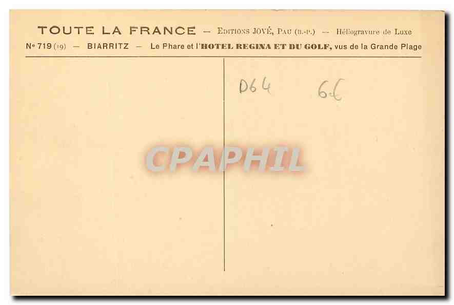 CPA Le Phare et l'Hotel Regina et du Golf de Biarritz vus de la Grande Plage  — Rückseite