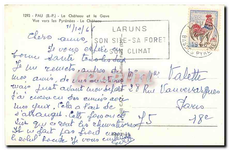 CPA Pau B P le Chateau et le Gave vue vers les Pyrenees le chateau  — Rückseite