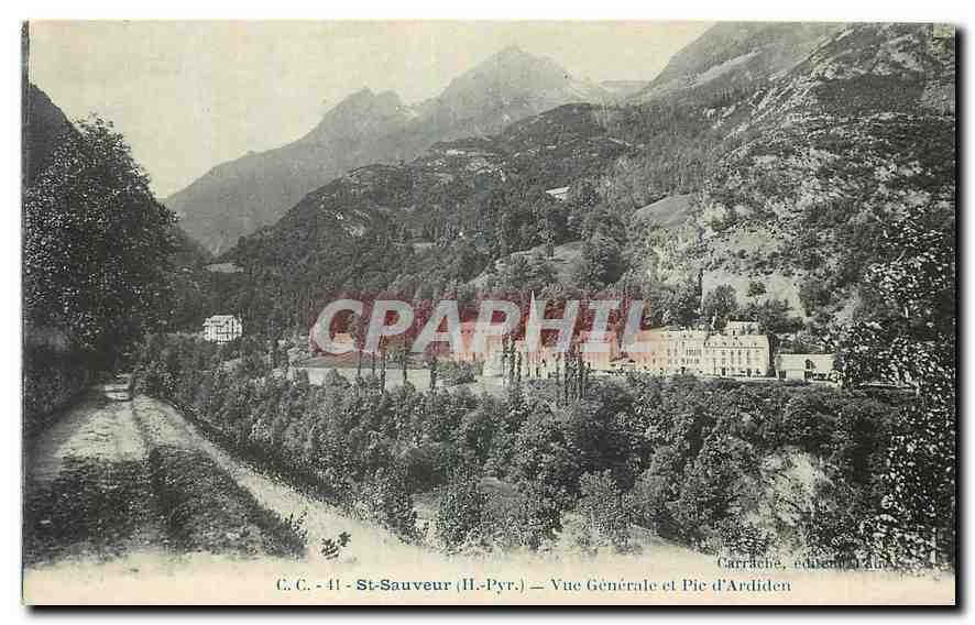 CPA St Sauveur H Pyr vue generale et Pic d'Ardiden 