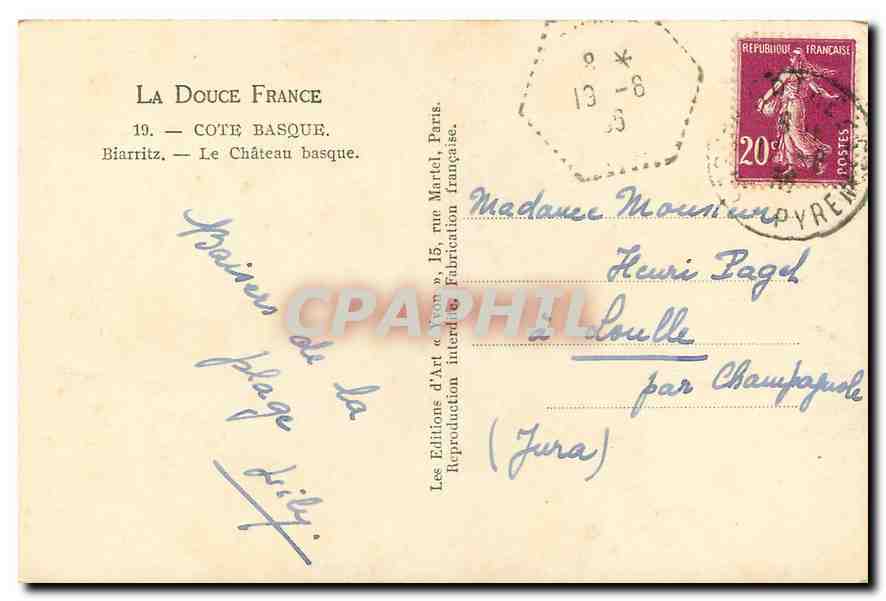 CPA Cote Basque Biarritz le Chateau Basque  — Rückseite