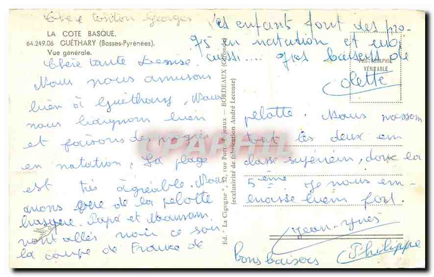 CPA La Cote Basque Guethary Basses Pyrenees vue generale  — Rückseite