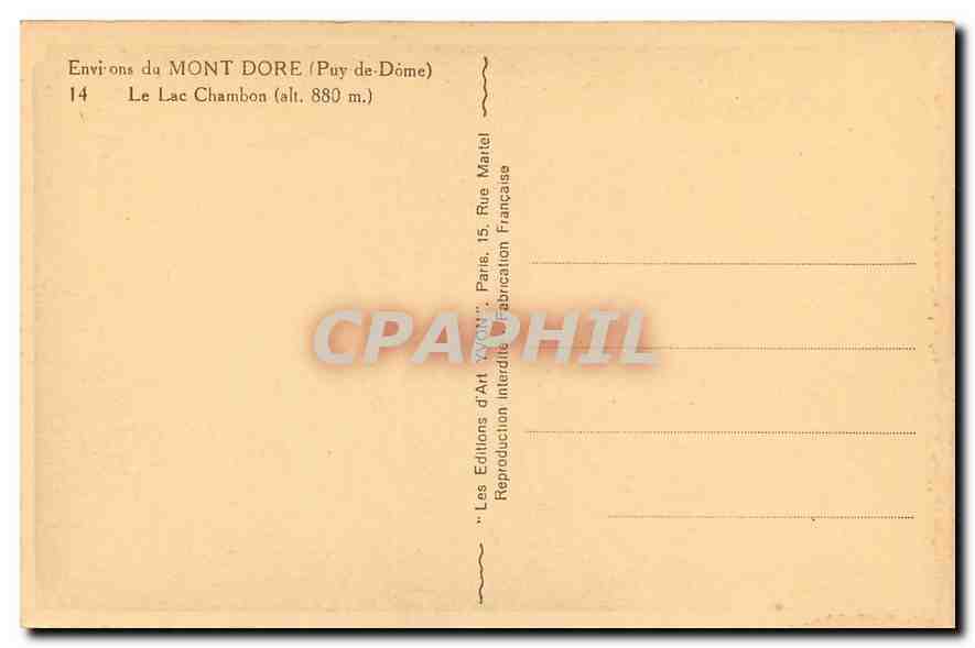 CPA Environs du Mont Dore Puy de Dome Le Lac Chambon  — Rückseite