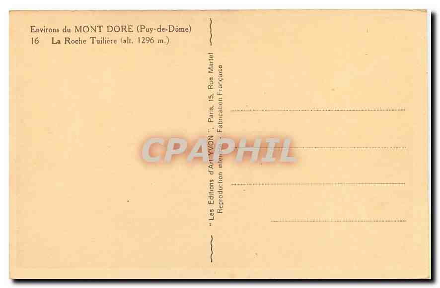 CPA Environs du Mont Dore Puy de Dome La Roche Tuiliere  — Rückseite