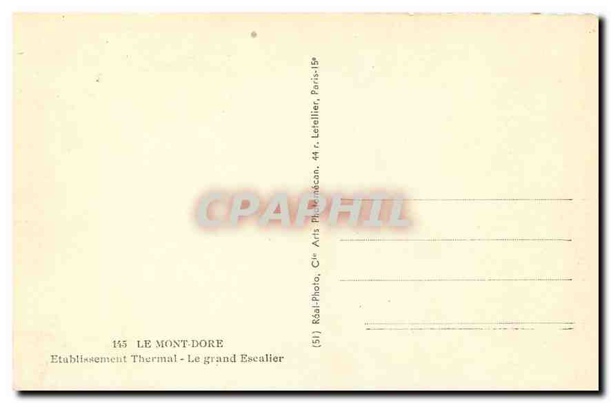 CPM Le Mont Dore Etablissement Thermal Le grand Escalier  — Verso