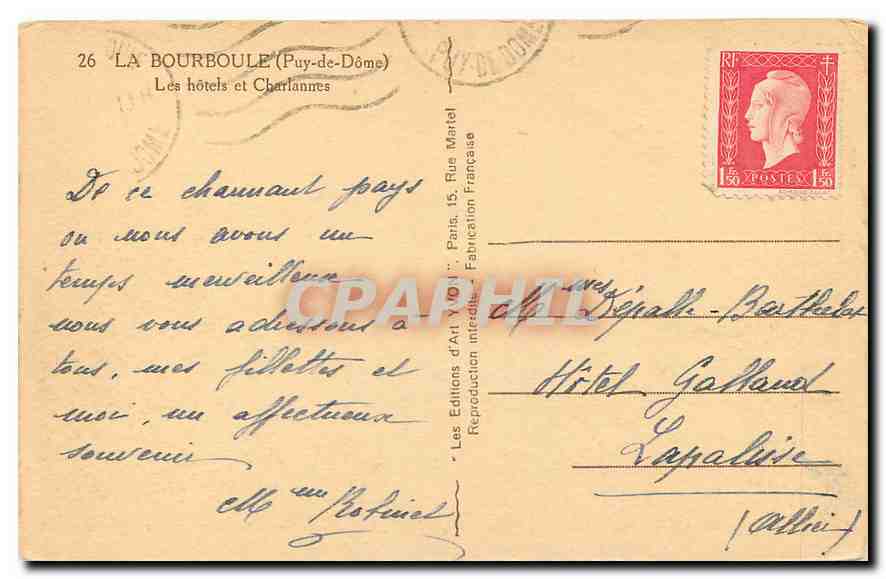CPA La Bourboule Puy de Dome Les hotels et Charlannes  — Rückseite