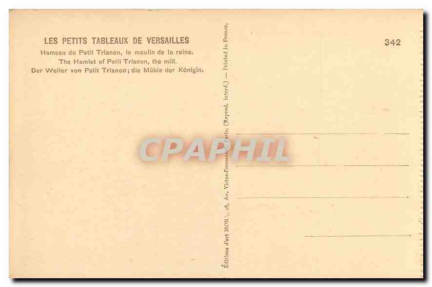 CPA Les Petits Tableaux de Versailles Hameau du Petit Trianon le moulin de la Reine  — Back
