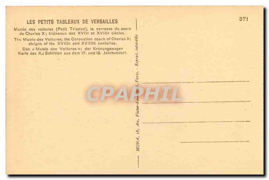CPA Les Petits Tableaux de Versailles Musee des Voitures Petit Trianon le carrosse du sacre de Charl — Back