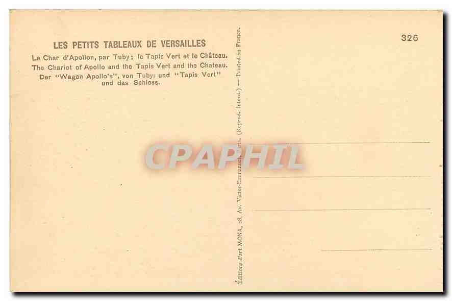 CPA Les Petits Tableaux de Versailles Le Char d'Apollon le Tapis Vert et le Chateau  — Back