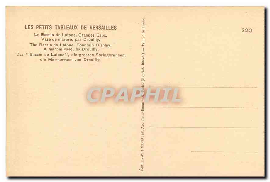 CPA Les Petits Tableaux de Versailles Le Bassin de Latone Grandes Eaux Vase de marbre  — Back