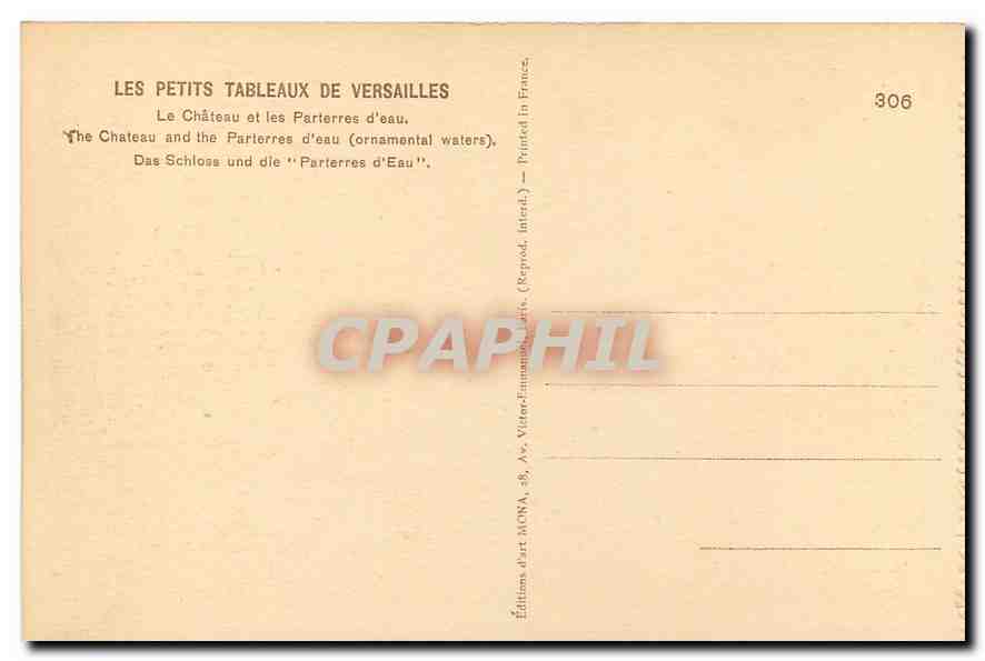 CPA Les Petits Tableaux de Versailles Le Chateau et les Parterres d'eau  — Back