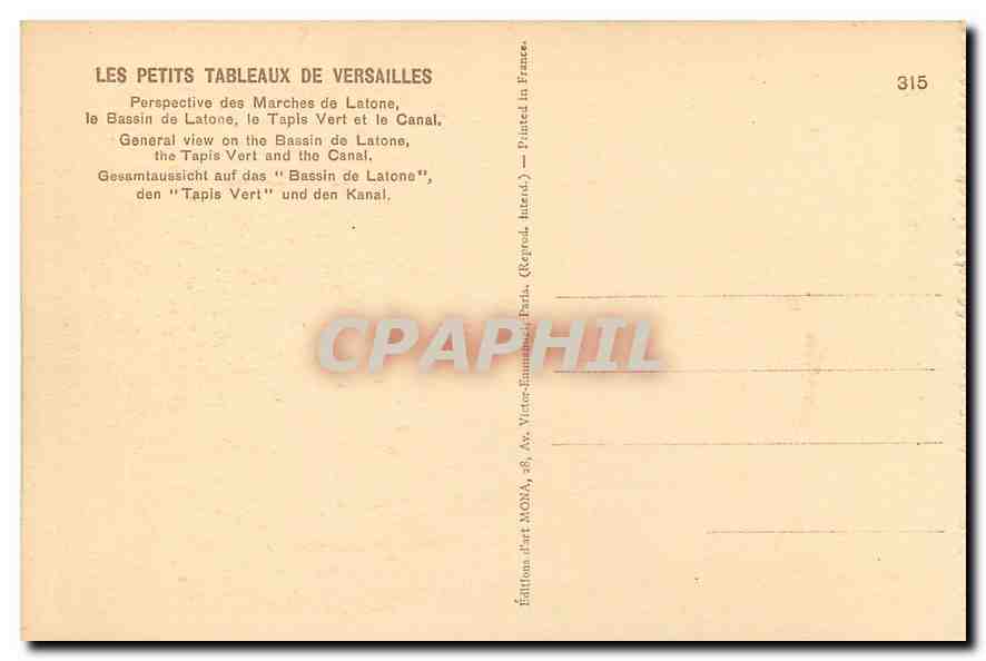 CPA Les Petits Tableaux de Versailles Perspective des Marches de Latone le Bassin de Latone le Tapis — Back