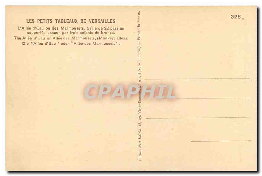 CPA Les Petits Tableaux de Versailles L'Allee d'Eau ou des Marmousets Serie de 22 bassins supportes  — Back