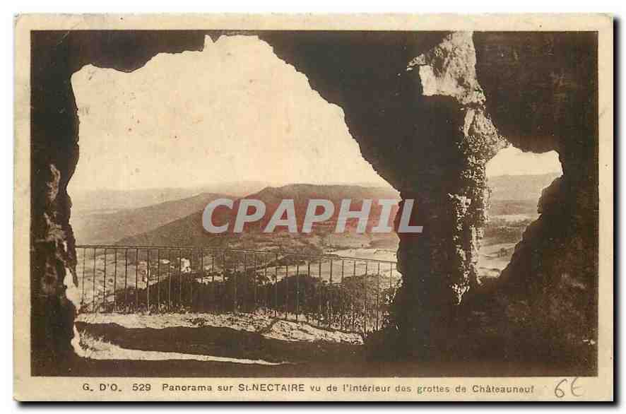 Panorama von St-Nectaire aus dem Inneren der Höhlen von Châteauneuf — G. D'O., Nr. 529