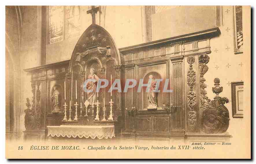 Église de Mozac — Chapelle de la Sainte-Vierge, boiseries du XVIIe siècle — Amat, Éditeur — Riom