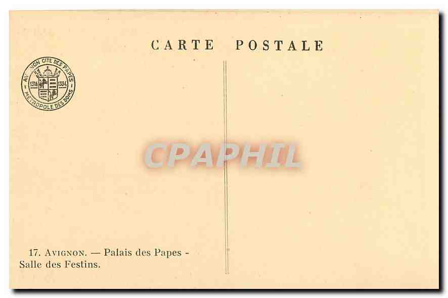 CPA Avignon Palais des Papes Salle des Festins  — Verso