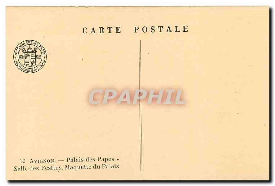 CPA Avignon Palais des Papes Salle des Festins Maquette du Palais  — Verso