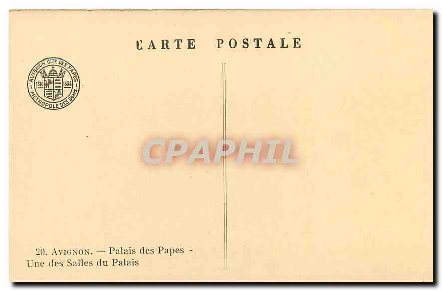 CPA Avignon Palais des Papes Une des Salles du Palais  — Rückseite