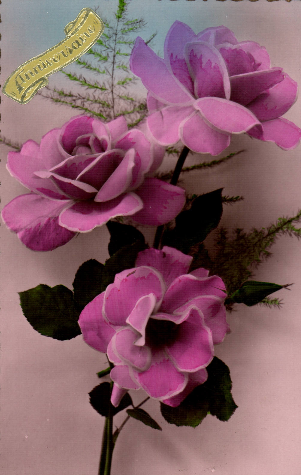 Fantaisie CPA Anniversaire Fleur rose