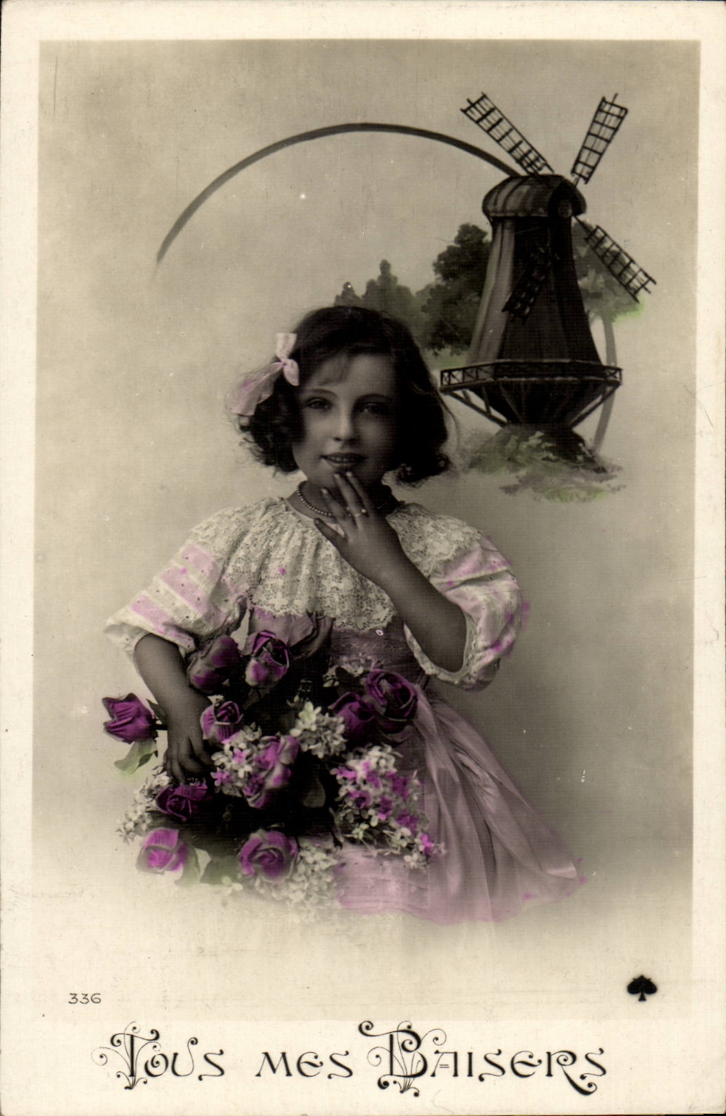 Fantaisie CPA Enfants Tous mes baisers Moulin Mill 