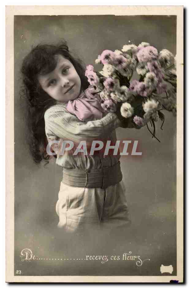 Fantaisie CPA Enfants Recevez mes fleurs