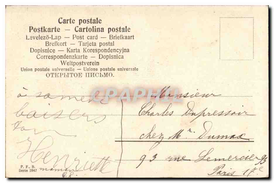 Fantaisie CPA Enfant cigogne — Rückseite