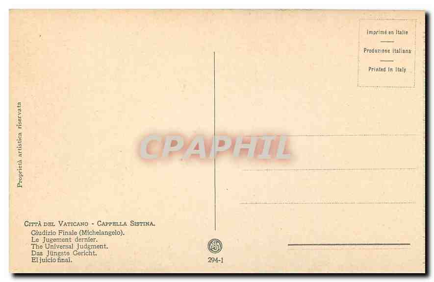 CPA Citta del Vaticano Cappelle Sistina Michelangelo Le Jugement dernier  — Rückseite