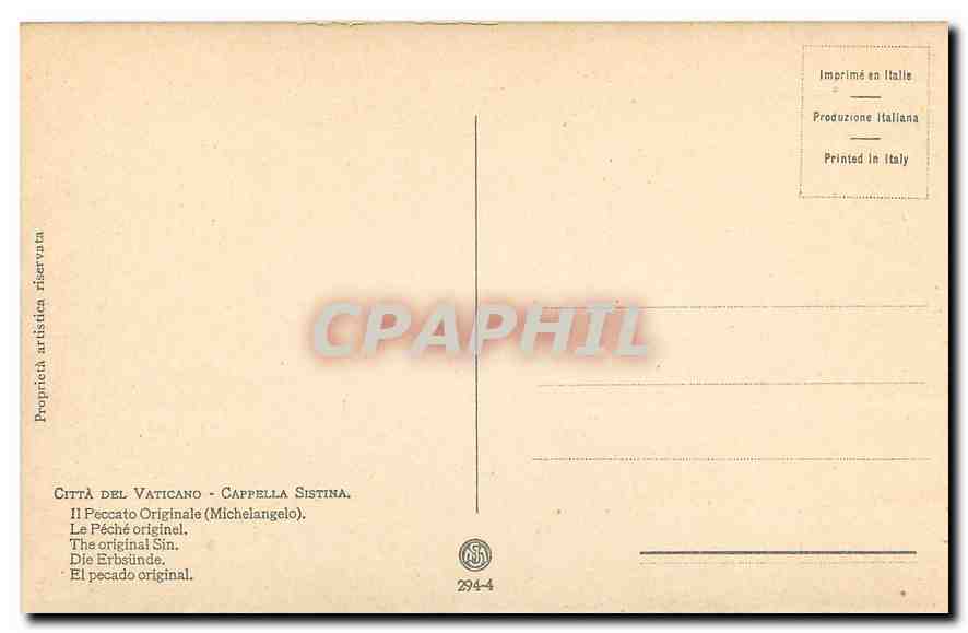 CPA Citta del Vaticano Cappelle Sistina Michelangelo Le Peche originel  — Rückseite