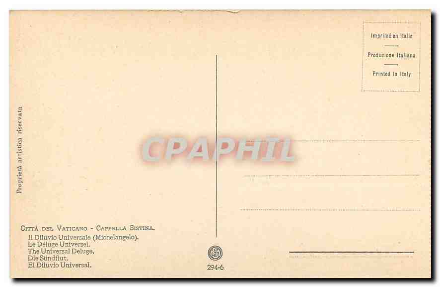 CPA Citta del Vaticano Cappelle Sistina Michelangelo Le Deluge Universal  — Rückseite