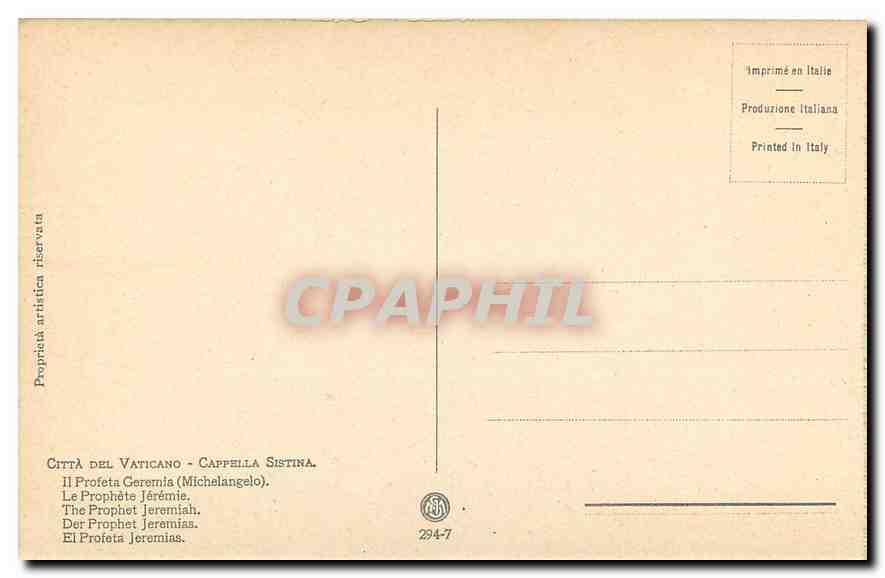 CPA Citta del Vaticano Cappelle Sistina Michelangelo Le Prophete Jeremie  — Rückseite