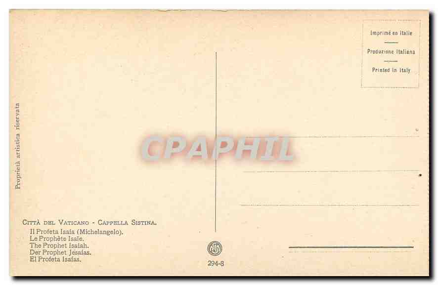 CPA Citta del Vaticano Cappelle Sistina Michelangelo Le Prophete Isaie  — Rückseite