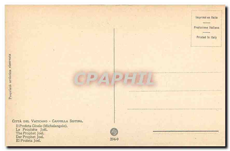 CPA Citta del Vaticano Cappelle Sistina Michelangelo Le Prophete Joel  — Rückseite