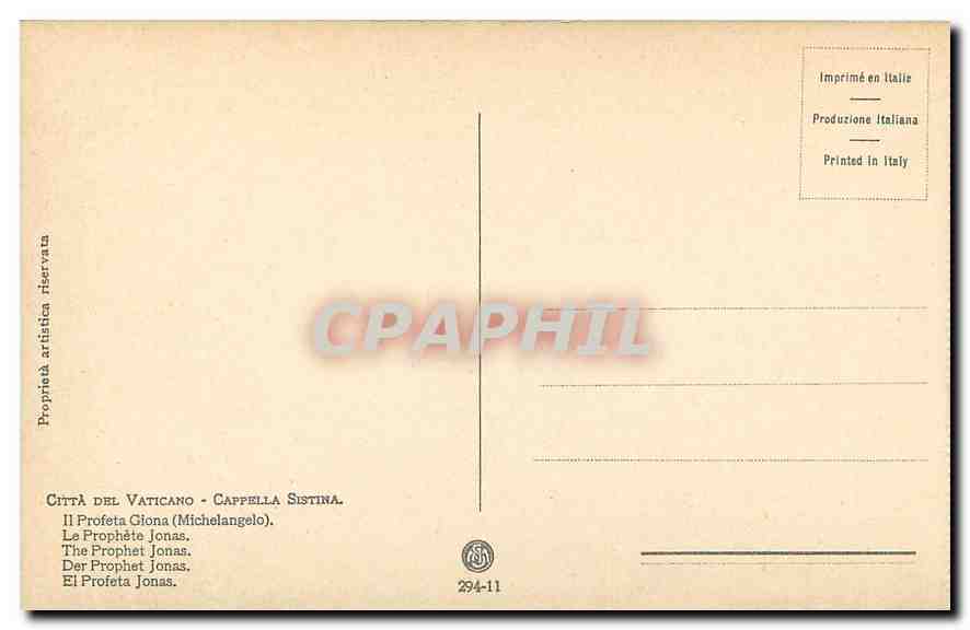 CPA Citta del Vaticano Cappelle Sistina Michelangelo Le Prophete Jonas  — Rückseite