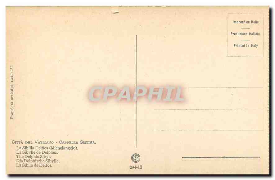 CPA Citta del Vaticano Cappelle Sistina Michelangelo La Sibylle de Delphes  — Rückseite