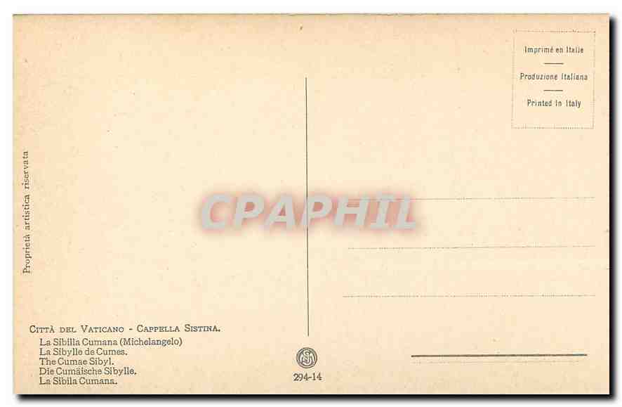 CPA Citta del Vaticano Cappelle Sistina Michelangelo La Sibylle de Cumes  — Rückseite
