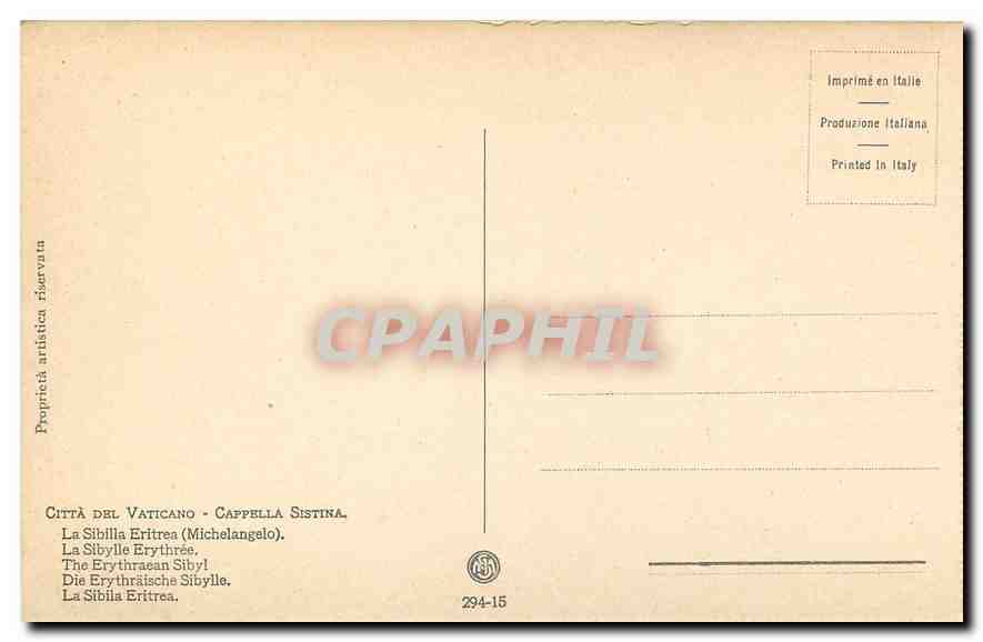 CPA Citta del Vaticano Cappelle Sistina Michelangelo La Sibylle Erythree  — Rückseite