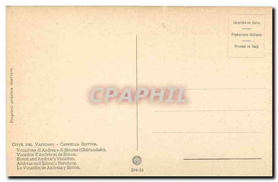 CPA Citta del Vaticano Cappelle Sistina Chiriandalo Vocation d'Andree et de Simon  — Rückseite