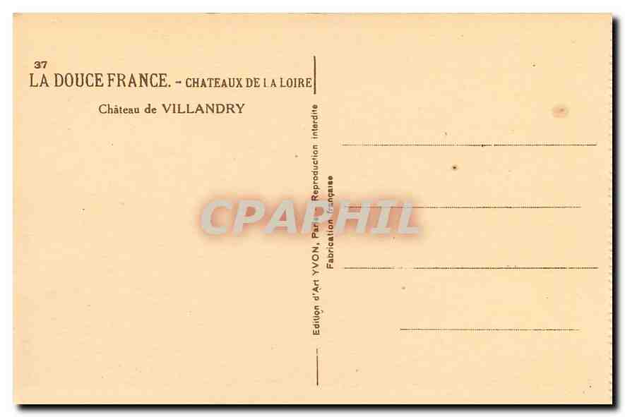 CPA La Douce France Chateaux de la Loire Chateau de Villandry  — Rückseite