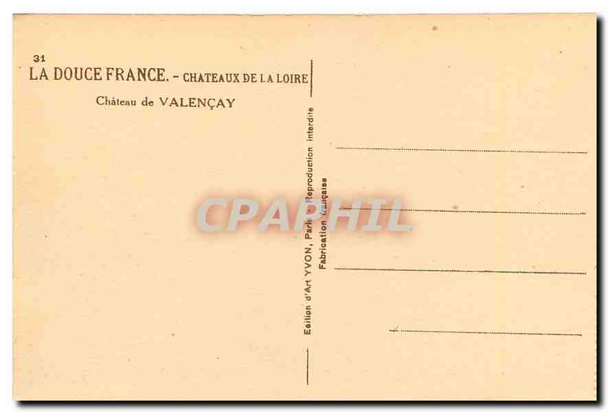 CPA La Douce France Chateaux de la Loire Chateau de Valencay  — Rückseite