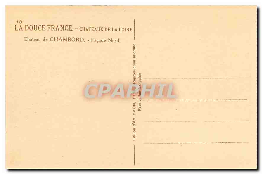 Château de Chambord — Façade Nord — Édition d'Art YVON — Reverso