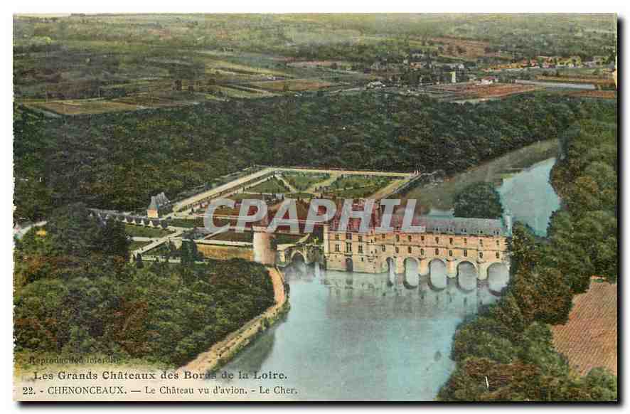 CPA Les Grands Chateaux des Bords de la Loire Chenonceaux Le Chateau vu d'avion le Cher 