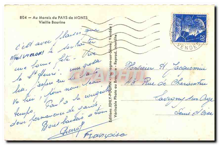 CPA Au Marais du Pays de monts Vieille Bourine  — Back