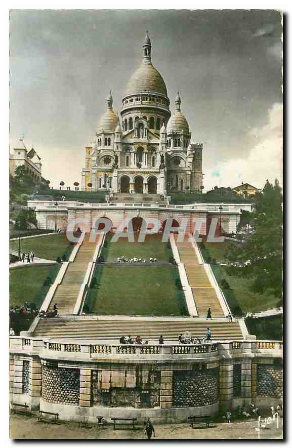 CPM Paris Basilique du Sacre coeur et l'escalier monumental 