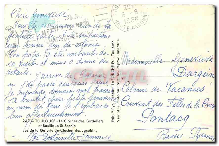 CPA Toulouse Le Clocher des Cordeliers et Basiliques St Sernin vus de la Galerie du Clocher des Jaco — Rückseite