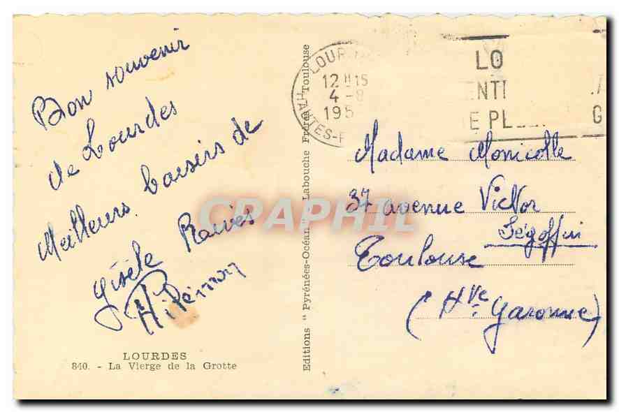 CPA Lourdes La Vierge de la Grotte   — Verso