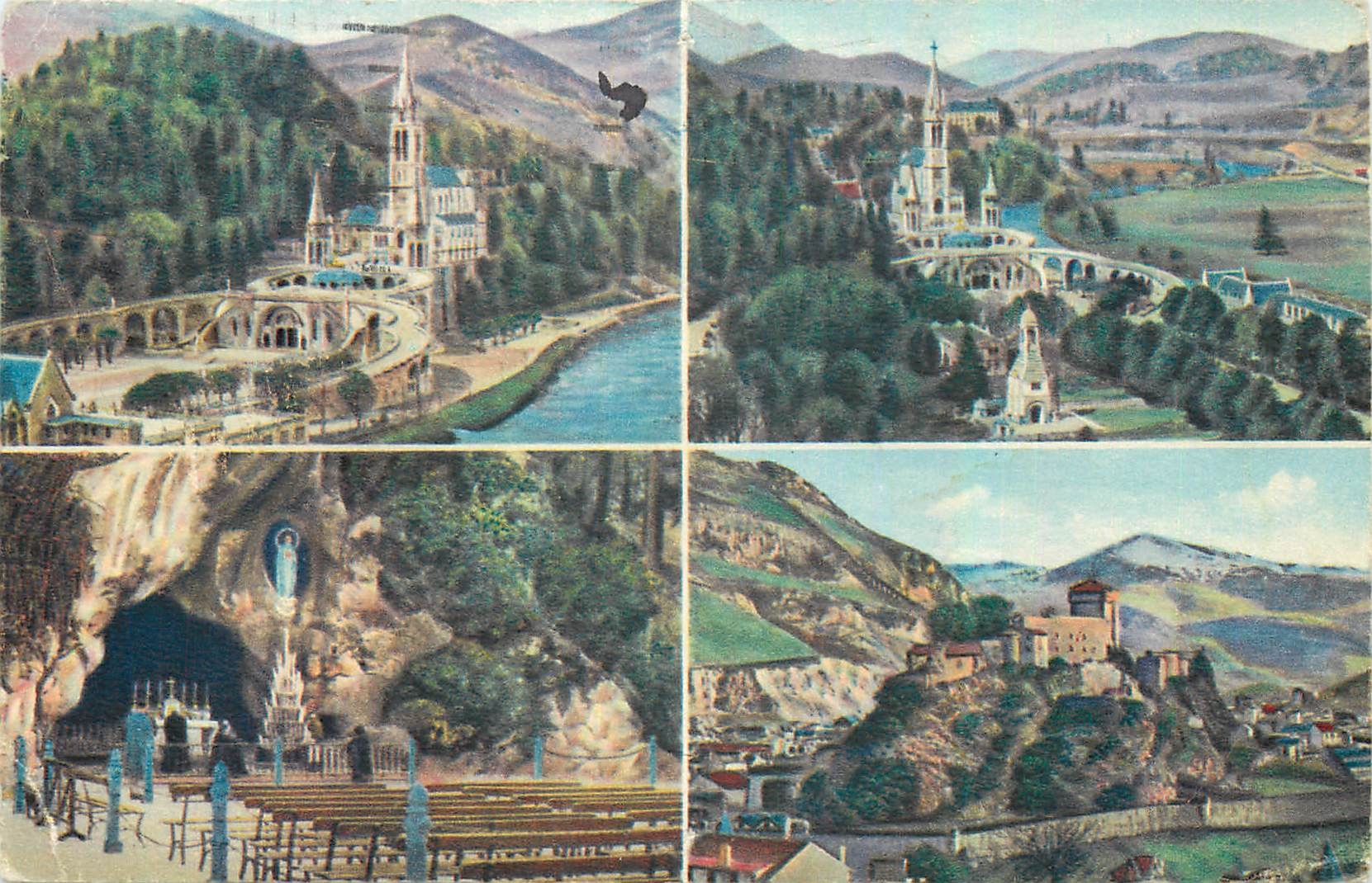CPA Lourdes La Basilique La Grotte et le Chateau Fort 
