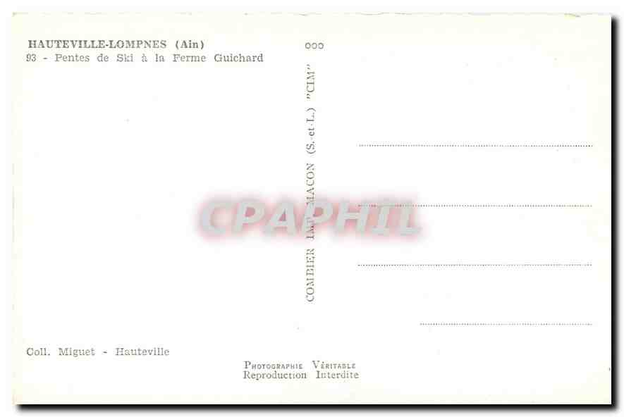 CPM Hauteville Lompnes Ain Pentes de Ski a la Ferme Guichard  — Rückseite