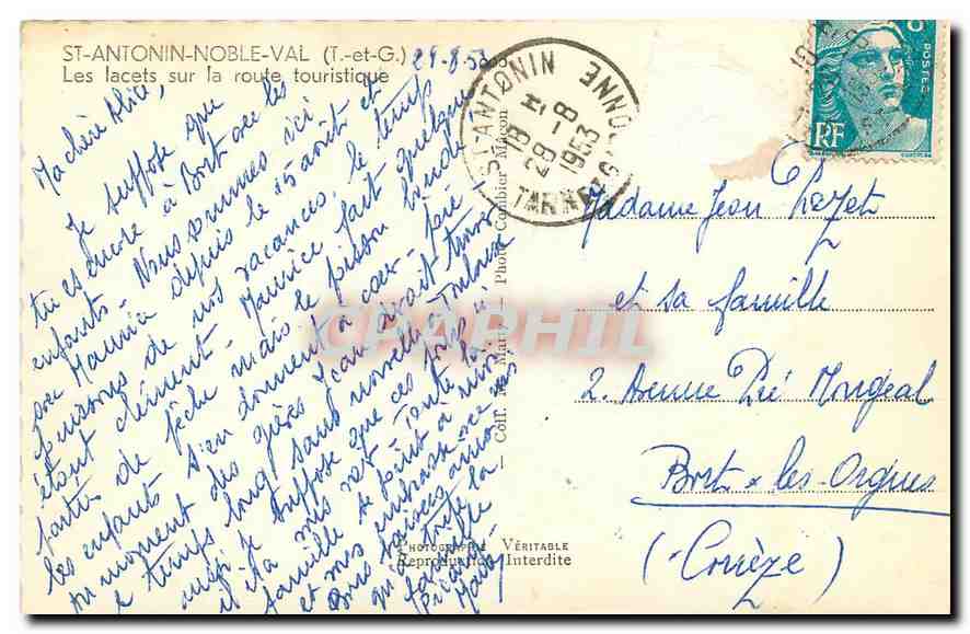 CPA St Antonin Noble Val T et G Les lacets sur la route touristique  — Rückseite