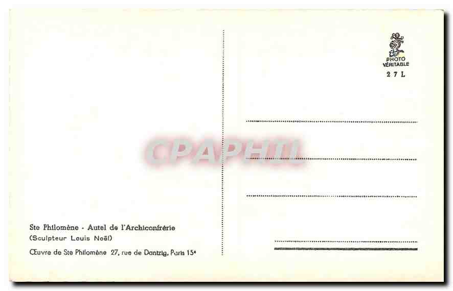 CPA Ste Philomene Autel de l'Archiconfrerie Oeuvre de Ste Philomene  — Rückseite