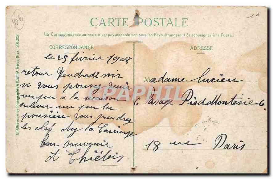 CPA Cannes La Promenade de la Croisette  — Rückseite